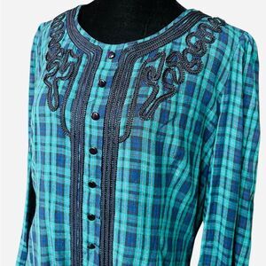 Sarah Elizabeth Vintage Dress Size 12 Green Plaid Midi Modest Conservative